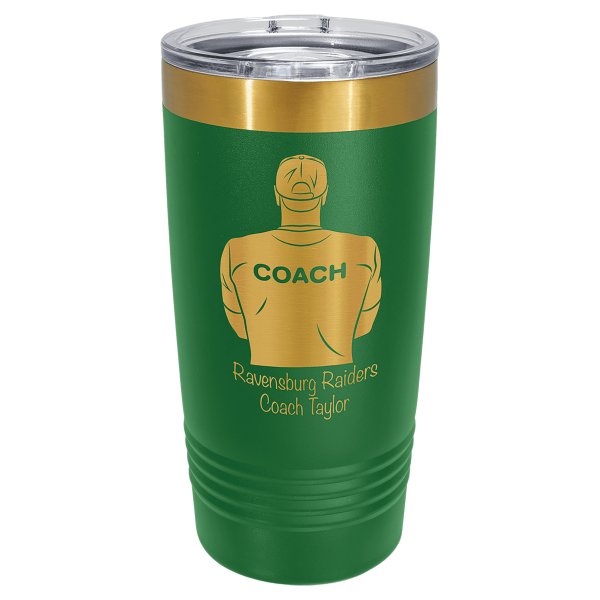 Polar Camel 20 oz. Green/Bright Gold ION-Plated Ringneck Tumbler with Slider Lid - Green