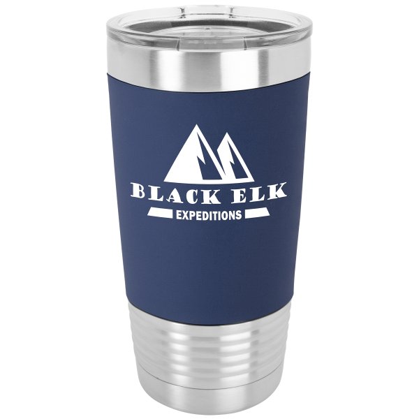 Polar Camel 20 oz. Navy Blue/White Silicone Grip Tumbler with Standard Lid - Navy Blue/White