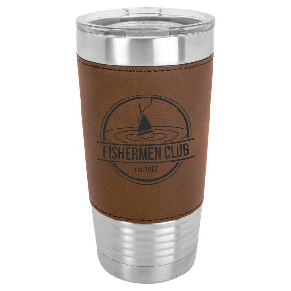 Polar Camel 20 oz. Dark Brown Leatherette Grip Tumbler with Standard Lid - Dark Brown/Silver