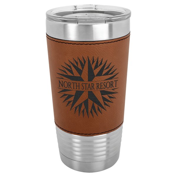 Polar Camel 20 oz. Rawhide Leatherette Grip Tumbler with Standard Lid - Rawhide/Silver