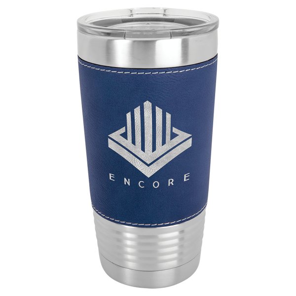 Polar Camel 20 oz. Blue/Silver Leatherette Grip Tumbler with Standard Lid - Blue/Silver