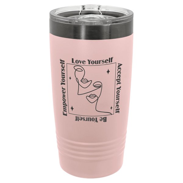 Polar Camel 20 oz. Blush/Ghost Black ION-Plated Ringneck Tumbler with Slider Lid - Blush