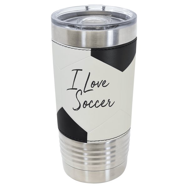 Polar Camel 20 oz. Soccer Leather Tumbler with Slider Lid - White