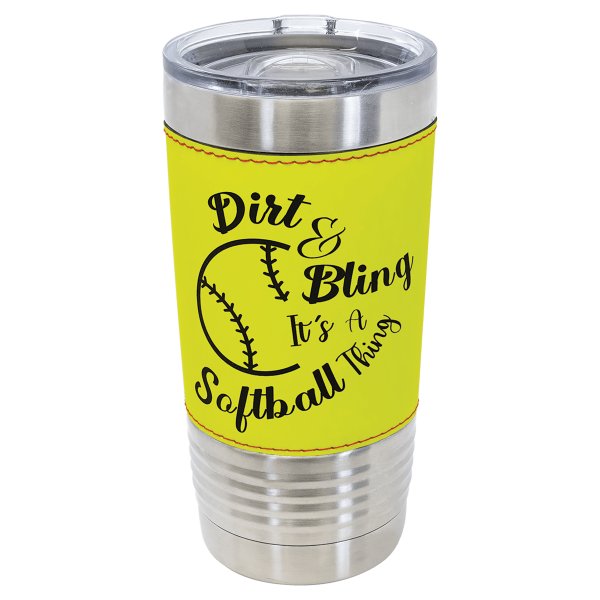 Polar Camel 20 oz. Softball Leather Tumbler with Slider Lid - Yellow