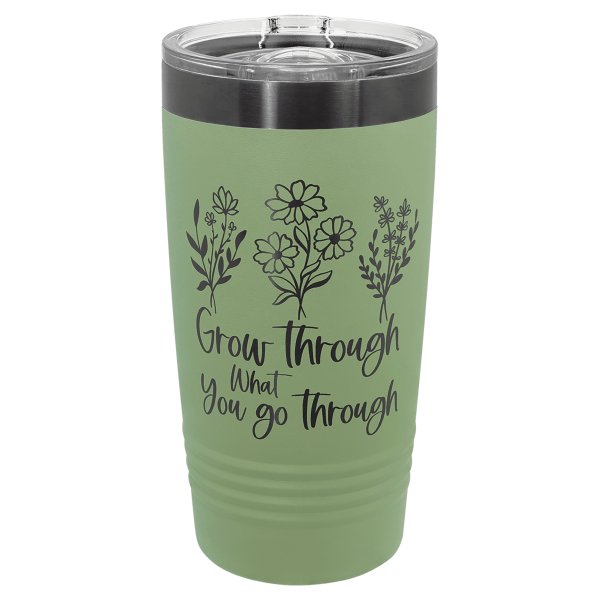 Polar Camel 20 oz. Summer Sage/Ghost Black ION-Plated Ringneck Tumbler with Slider Lid - Summer Sage