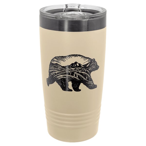 Polar Camel 20 oz. Warm Sand/Ghost Black ION-Plated Ringneck Tumbler with Slider Lid - Warm Sand