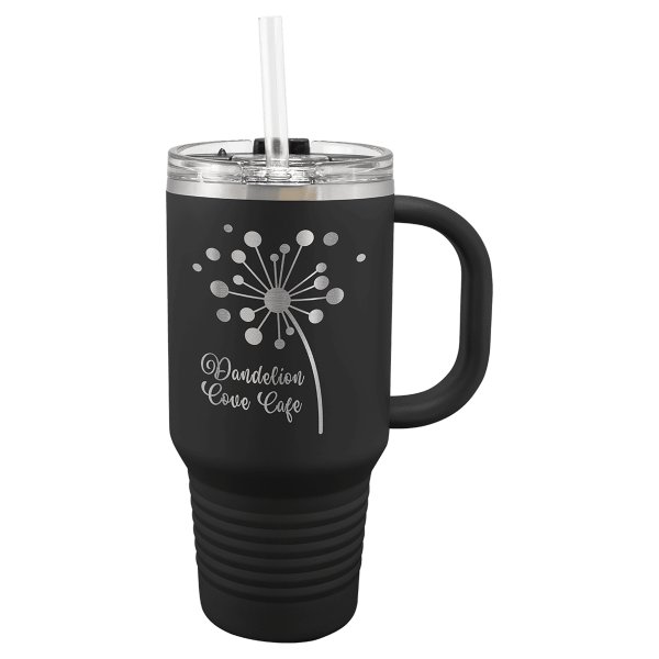 Polar Camel 32 oz. Black Travel Mug with Snap Lid & Straw - Black