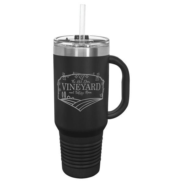 Polar Camel 40 oz. Black Travel Mug with Snap Lid & Straw - Black