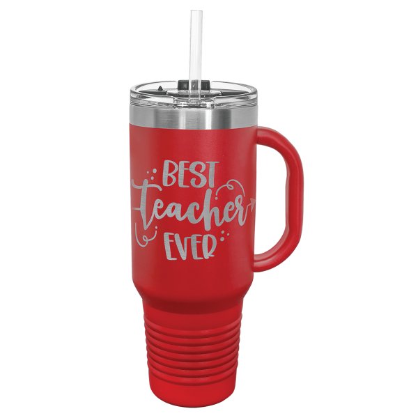 Polar Camel 40 oz. Red Travel Mug with Snap Lid & Straw - Red