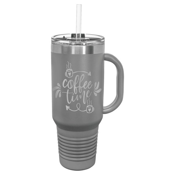 Polar Camel 40 oz. Dark Gray Travel Mug with Snap Lid & Straw - Dark Gray