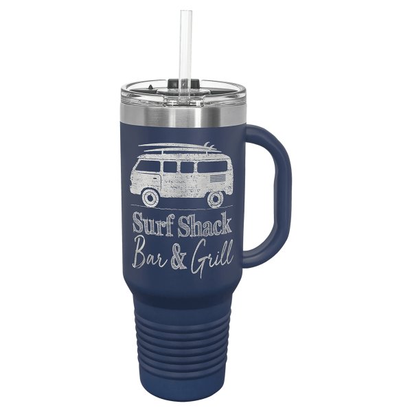 Polar Camel 40 oz. Navy Blue Travel Mug with Snap Lid & Straw - Navy Blue