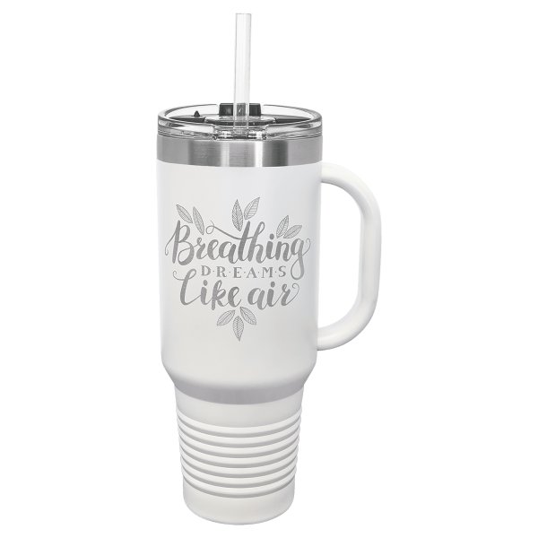 Polar Camel 40 oz. White Travel Mug with Snap Lid & Straw - White