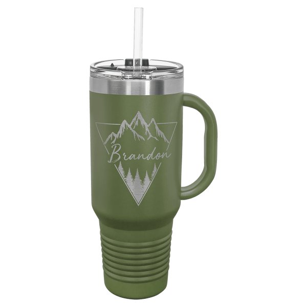 Polar Camel 40 oz. Olive Green Travel Mug with Snap Lid & Straw - Olive Green
