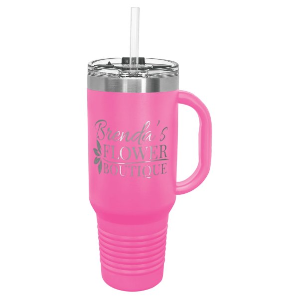 Polar Camel 40 oz. Pink Travel Mug with Snap Lid & Straw - Pink