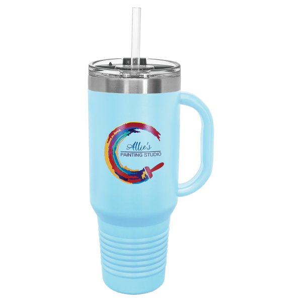 Polar Camel 40 oz. Light Blue Travel Mug with Snap Lid & Straw - Light Blue