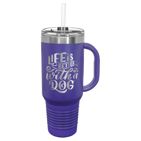 Polar Camel 40 oz. Purple Travel Mug with Snap Lid & Straw - Purple