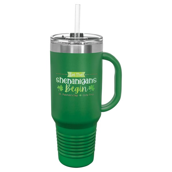 Polar Camel 40 oz. Green Travel Mug with Snap Lid & Straw - Green