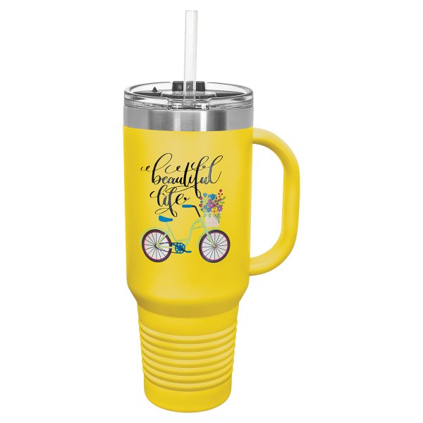 Polar Camel 40 oz. Yellow Travel Mug with Snap Lid & Straw - Yellow