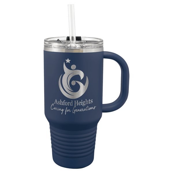 Polar Camel 32 oz. Navy Blue Travel Mug with Snap Lid and Straw - Navy Blue