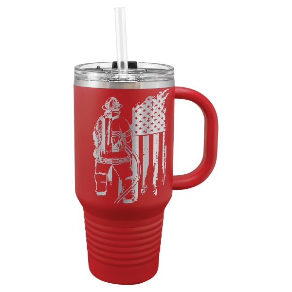 Polar Camel 32 oz. Red Travel Mug with Snap Lid and Straw - Red