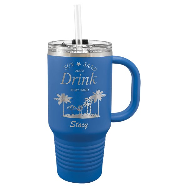 Polar Camel 32 oz. Royal Blue Travel Mug with Snap Lid and Straw - Royal Blue