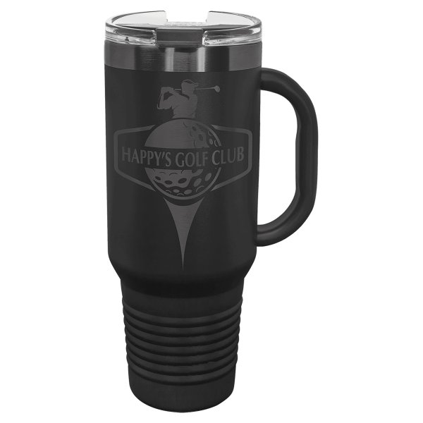 Polar Camel 40 oz. Black/Ghost Black Travel Mug with Handle & Straw - Black