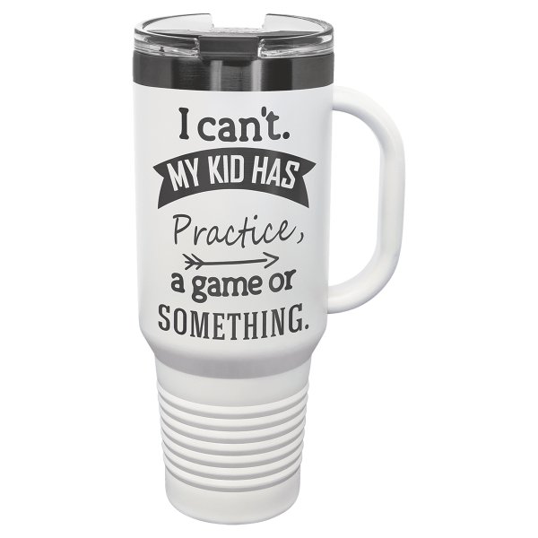Polar Camel 40 oz. White/Ghost Black Travel Mug with Handle & Straw - White