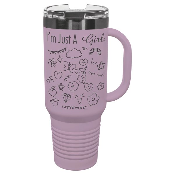 Polar Camel 40 oz. Moody Lilac/Ghost Black Travel Mug with Handle & Straw - Moody Lilac/Ghst Blk