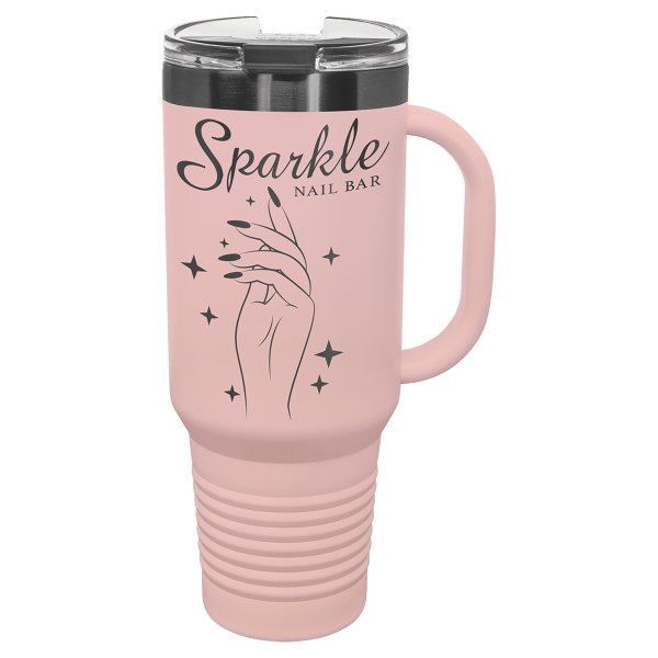 Polar Camel 40 oz. Blush/Ghost Black Travel Mug with Handle & Straw - Blush/Ghost Black
