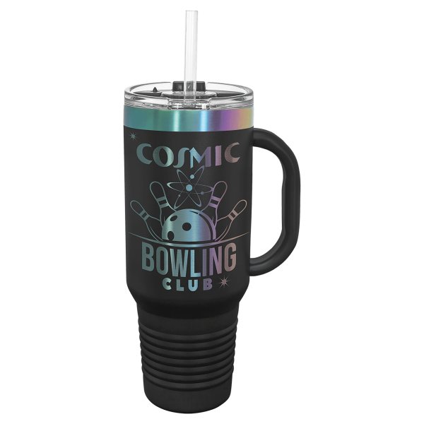 Polar Camel 40 oz. Black/Prism Travel Mug with Handle & Straw - Black