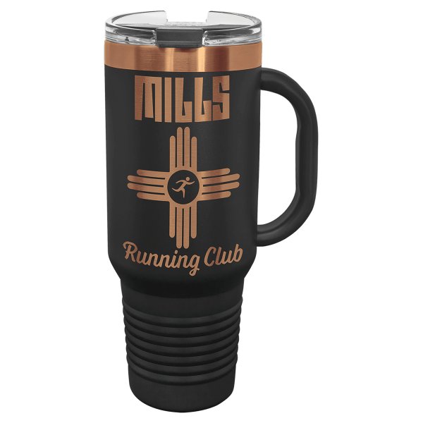 Polar Camel 40 oz. Black/Rose Gold Travel Mug with Handle & Straw - Black