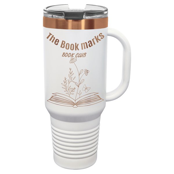 Polar Camel 40 oz. White/Rose Gold Travel Mug with Handle & Straw - White
