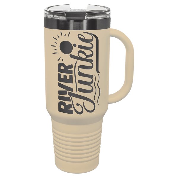 Polar Camel 40 oz. Warm Sand/Ghost Black Travel Mug with Handle & Straw - Warm Sand/Ghost Blk