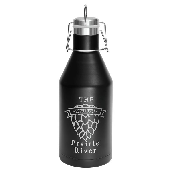 Polar Camel 64 oz. Black Vacuum Insulated Growler with Swing-Top Lid - Matte Black/Silver