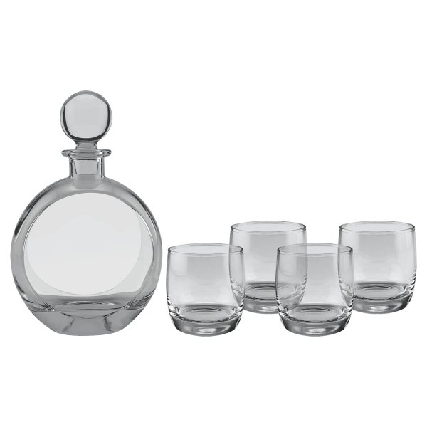 Polar Camel 750 mL Flat Round Glass Decanter Set with Four DG302S          10 oz. Rocks Glasses in Black Gift Box with Printed Paper Sleeve - clear