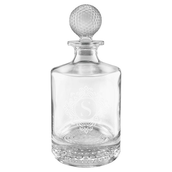 Polar Camel 850mL Round Golf Glass Decanter in Black Gift Box with Printed Paper Sleeve - Clear