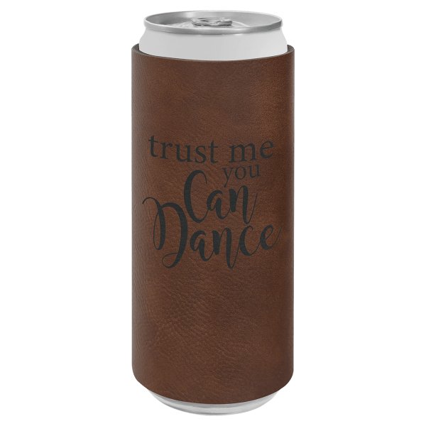 Dark Brown Engraved Faux Leather Slim Beverage Holder - Dark Brown