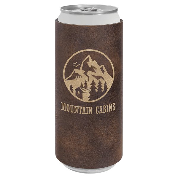 Rustic/Gold Engraved Faux Leather Slim Beverage Holder - Rustic