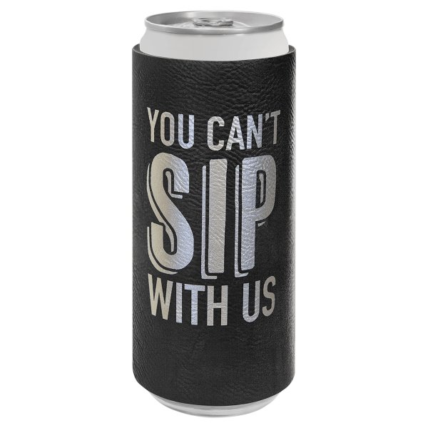 Black/Silver Engraved Faux Leather Slim Beverage Holder - Black