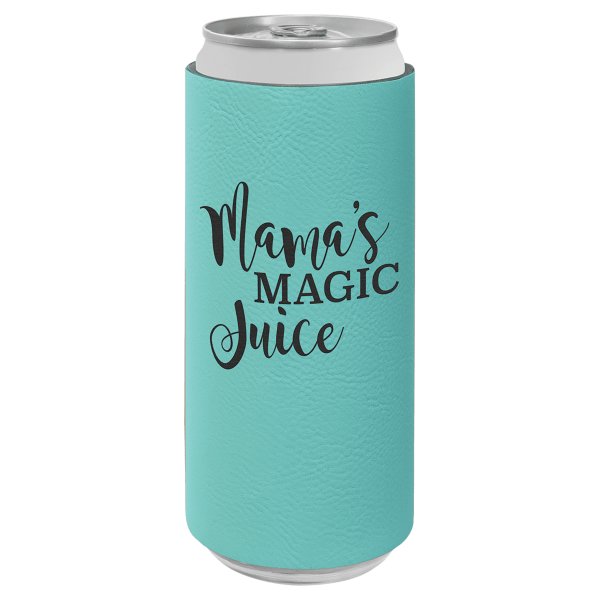 Teal Engraved Faux Leather Slim Beverage Holder - Teal