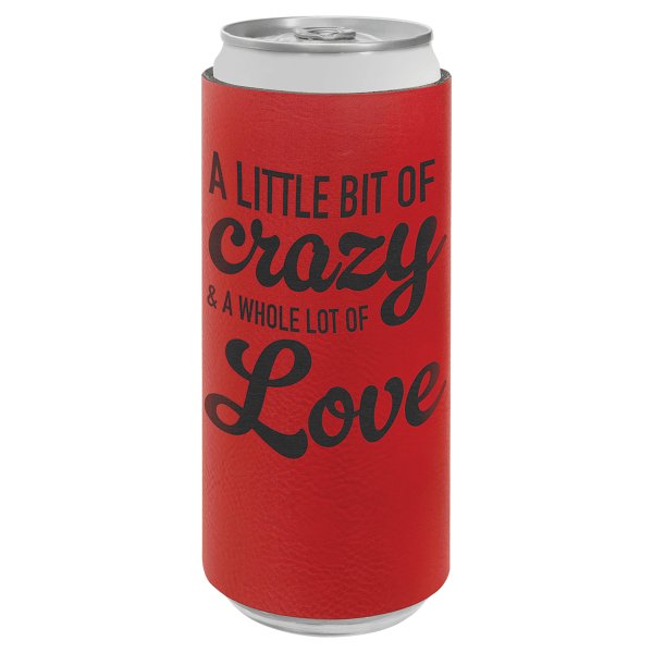 Red Engraved Faux Leather Slim Beverage Holder - Red