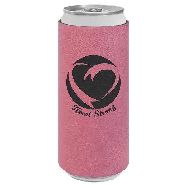 Pink Engraved Faux Leather Slim Beverage Holder - Pink