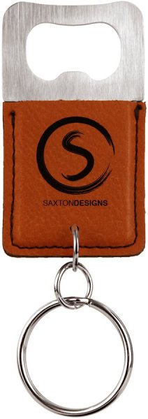 Rectangle Rawhide Engraved Faux Leather Bottle Opener Keychain - Rawhide