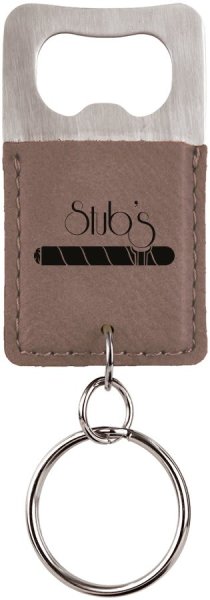 Rectangle Gray Engraved Faux Leather Bottle Opener Keychain - Gray