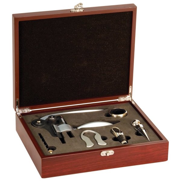 Rosewood Finish 5-Piece Wine Tool Gift Set - rosewood