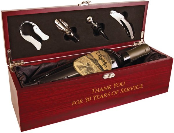 Rosewood Finish Single Wine Box with Tools & Black Lining - Rosewood