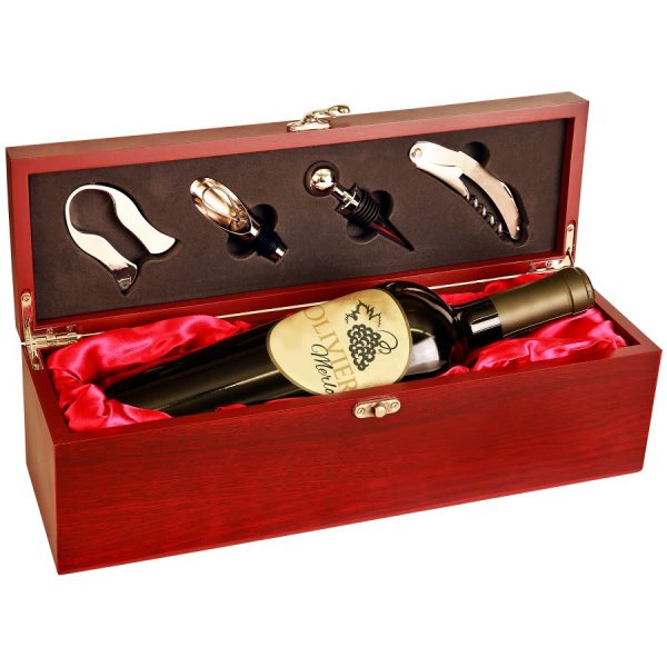 Rosewood Finish Single Wine Box with Tools - Rosewood