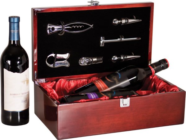 Rosewood Piano Finish Double Bottle Wine Box with Tools - Rosewood