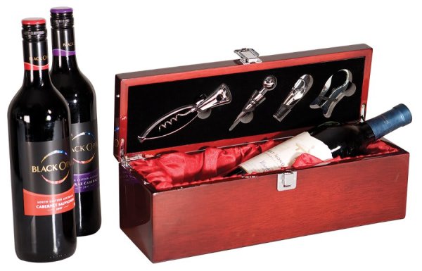 Rosewood Piano Finish Single Wine Box with Tools - Rosewood