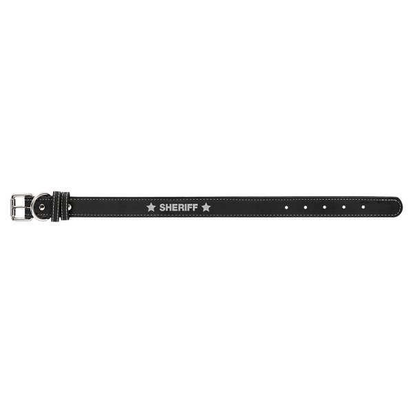 Small 15" x 3/4" Black/Silver Engraved Faux Leather Dog Collar - Black